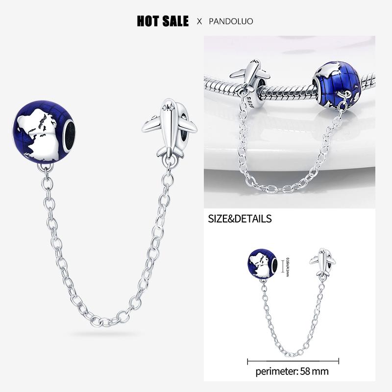 Exquisite Earth Plane Safety Chain Charm Beads Fits Pandach Bracelet For Women Copper Pendant Beads Jewelry Gift