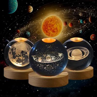 6 cm 3D-Kristallkugel mit Sonnensystem, LED-Nachtlicht, USB-betrieben, Saturn-Glaskugel, Atmosphärenlampe für Schlafzimmer, Kinderzimmer, Heimdekoration, Geschenk