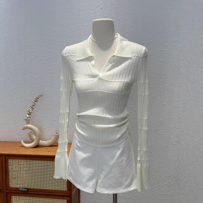 Design sense niche knitted long-sleeved shirt women's autumn slim-fitting and thin lo shirt unique popular top