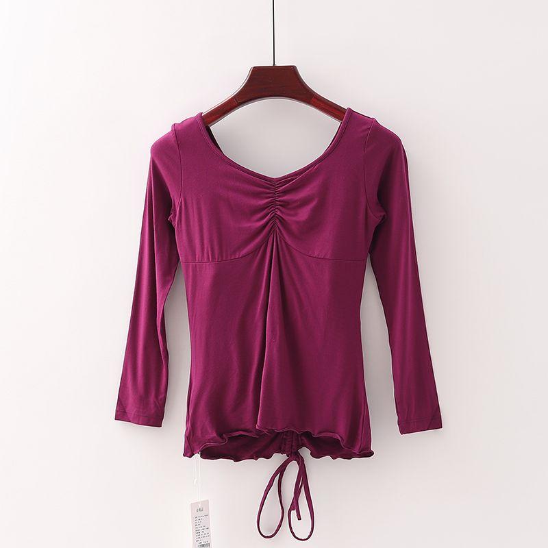 

[Fan] Shopping Mall Brand Discount Women s New Arrival Stretch Drawstring Lace Lining Vest Yoga Sports T-shirt 4y119 Wine Red 3XL/180