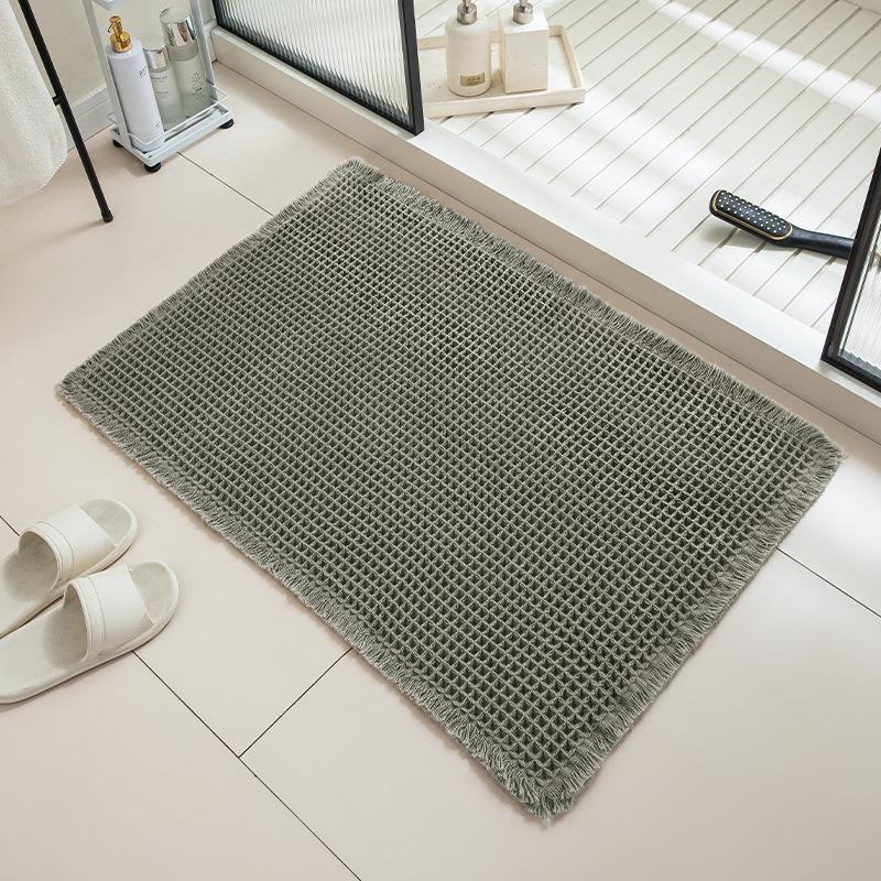 Waffle Bath Mat Absorbent Non Slip & Soft Bath Mats for Bathroom Floor Machine Washable Bathroom Rugs with Tassels Rubber Backed