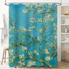 Van Gogh Blossoms Bath Mat Floral Decorative Shower Curtain With Vivid Print For Bathroom Accessories In Blue Green White Flower