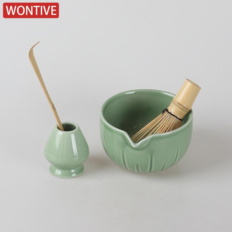 1/4 szt. Japońska Filiżanka do Herbaty Zestaw Akcesoriów do Ubijania Matchy oraz Matcha do Miseczki na Matchę Taca Bambusowa Miotełka Akcesoria do Ceremonii Herbacianej