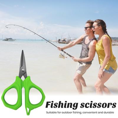 Forbici da pesca multifunzione Lama affilata e seghettata in acciaio inossidabile Manico in gomma antiscivolo Taglierina per lenza PE Accessori per la pesca all'aperto