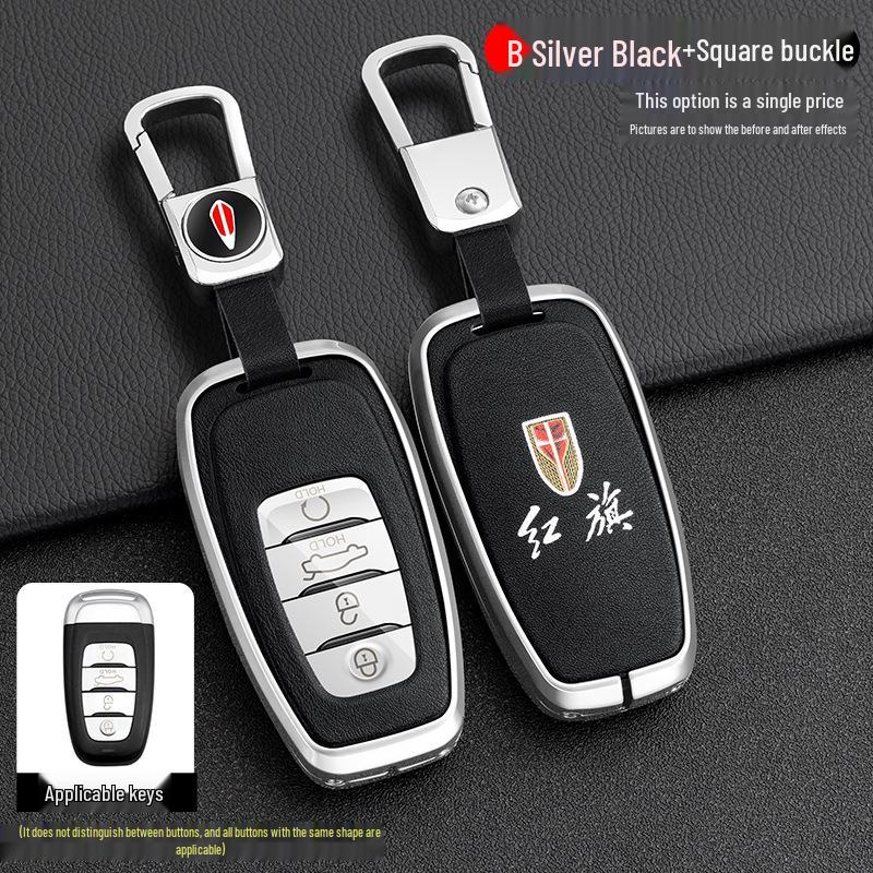 High-End Metal Key Case for Hongqi H9/H5/H7/HS7 - Full Wrap with Buckle Button for 21 Models