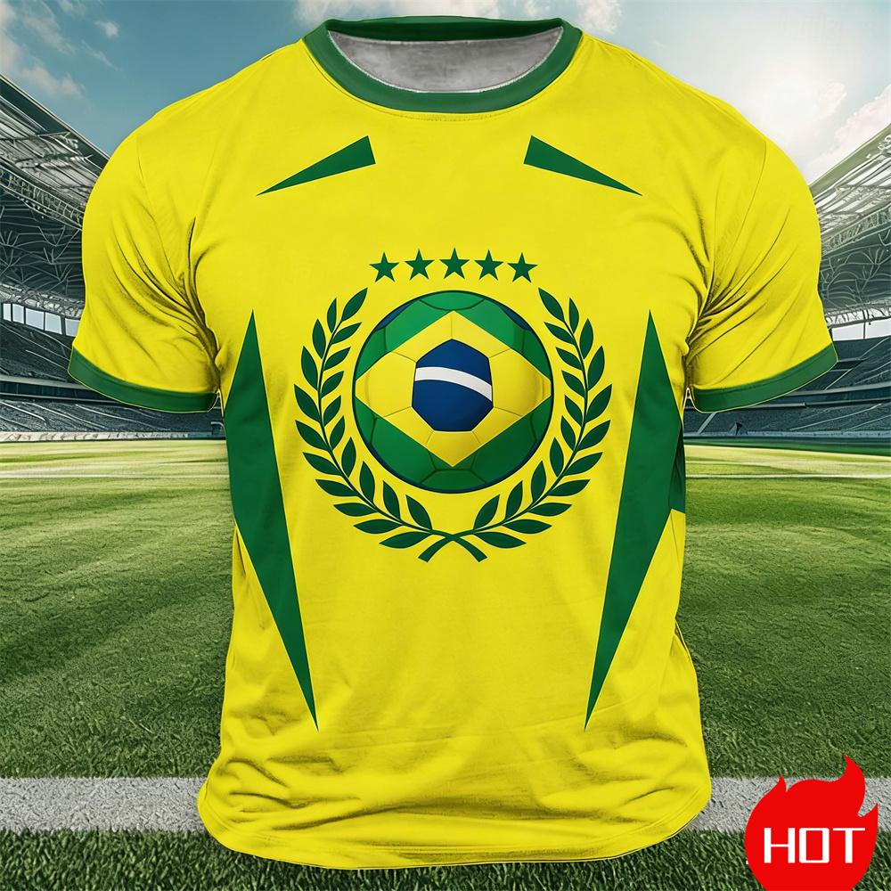 Brazil Flag Print T Shirt For Men Outdoor Sports Short Sleeve Tees Summer Loose O-neck Tops Fashion Brasil Football Fan T-shirts
