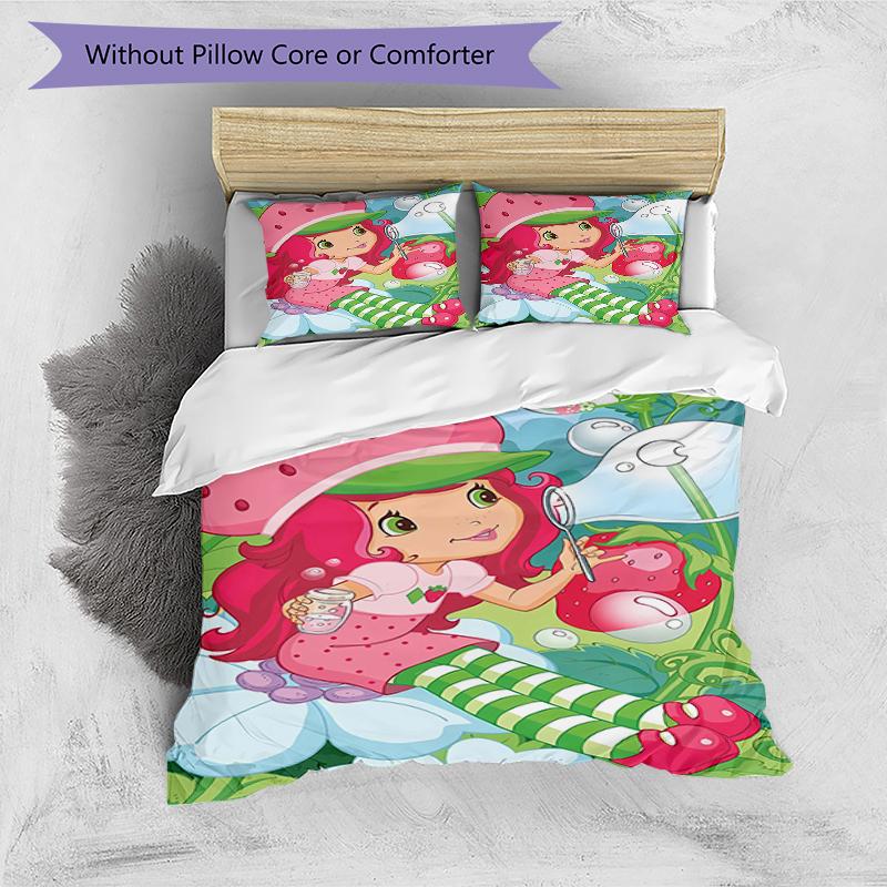 3pcs Strawberry Princess4 Design Cover Set - HD Printed Bedding with 1 Cover and 2 Pillowcases - Perfect for Home and Dorm Decor