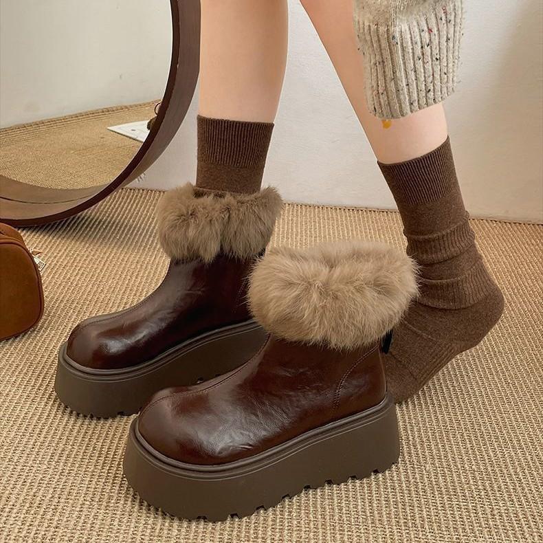 Okrągły nosek ciepłe małe grube podeszwy puszyste zimowe krótkie botki moda śniegowce damskie spice girl aksamit