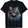 Colorful Splash Art Maine Coon Cat Face T-Shirt