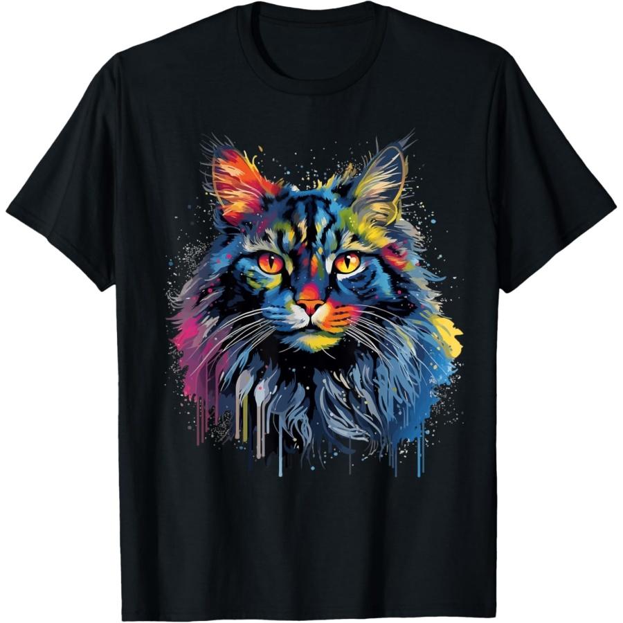 Colorful Splash Art Maine Coon Cat Face T-Shirt XXXXXL чёрный
