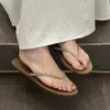 Sheepskin Version~ Genuine Leather Rhinestone Flat-bottomed Flip-flops Women's Outer Wear Pinch Slippers Niche Cool Slippers