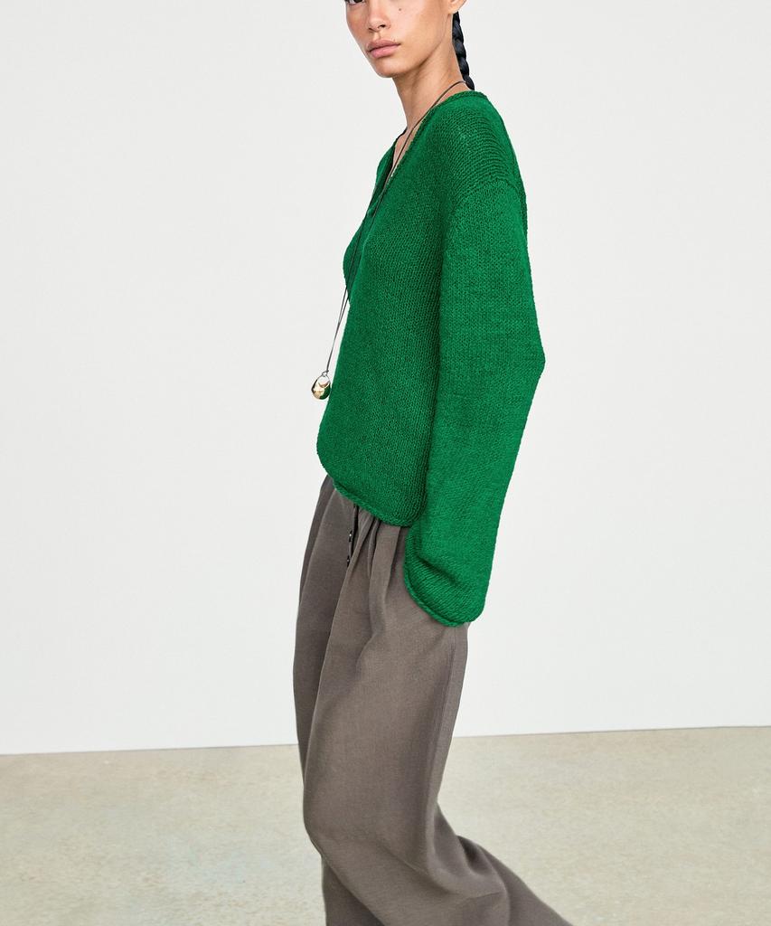 Masimodutti Cotton Blend Openwork Knit Sweater