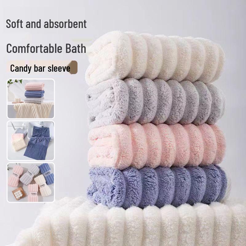 Candy Stripe Coral Fleece Bath Towel Set - Soft, Absorbent, and Includes Face Towel