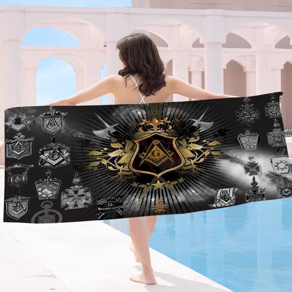 Masonic Lodge Freemasonry Logo Beach Towel Colorful Bath Towels for Girl Microfiber Quick Dry Custom Sand Free Beach Yoga Spa