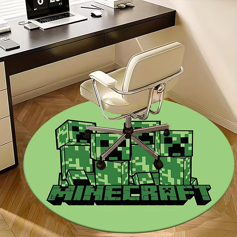 Minecraft Creeper Stolmatta Rund Matta-Kontorsmatta, Maskintvättbar, Halkfri, Lämplig för Vardagsrum, Sovrum