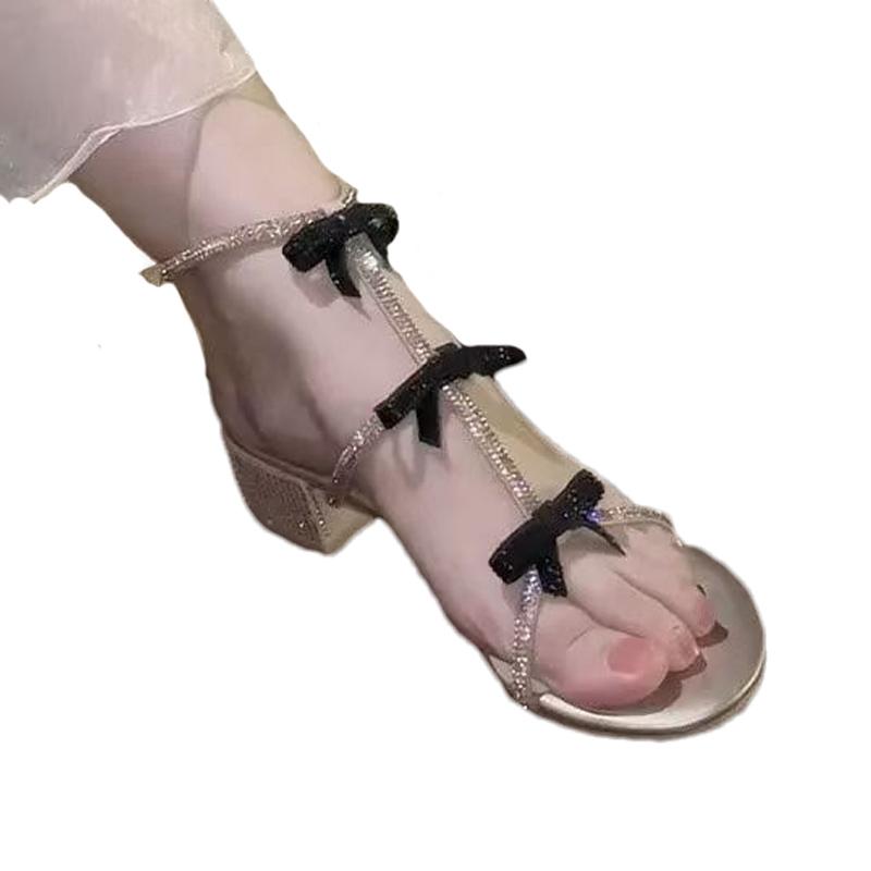 Fashion Summer Women High Heels Sandals Designer Bow Chunky Shoes 2025 New Trend Fashion Slingback Heeled Shoes Buckle Chaussures Femme