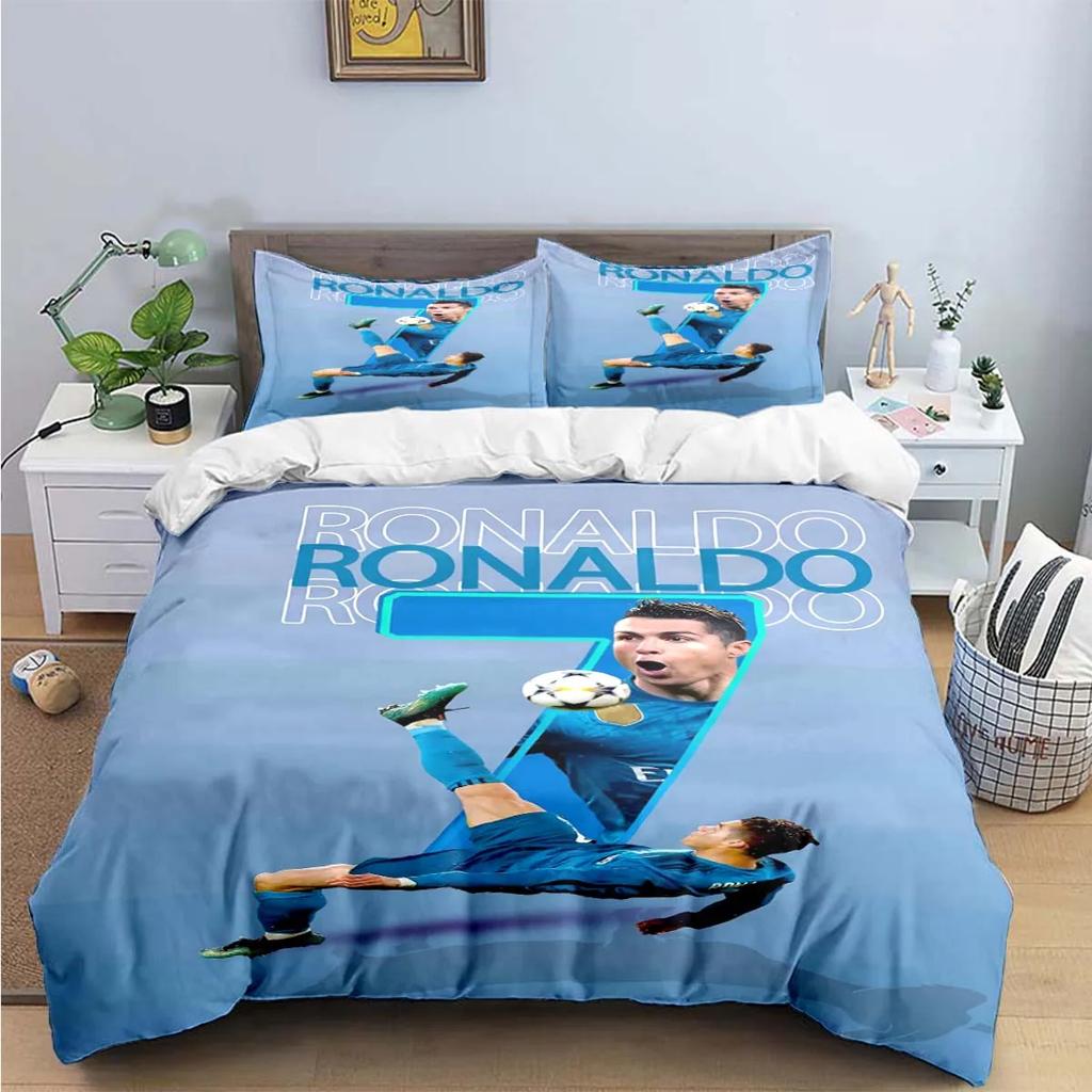 Set de așternuturi de modă cu imprimeu Fotbalist M-Messi R-Ronaldo Huse de pilotă Plapumă Pat Tineri Copii Fete Băieți Cadou de Lux