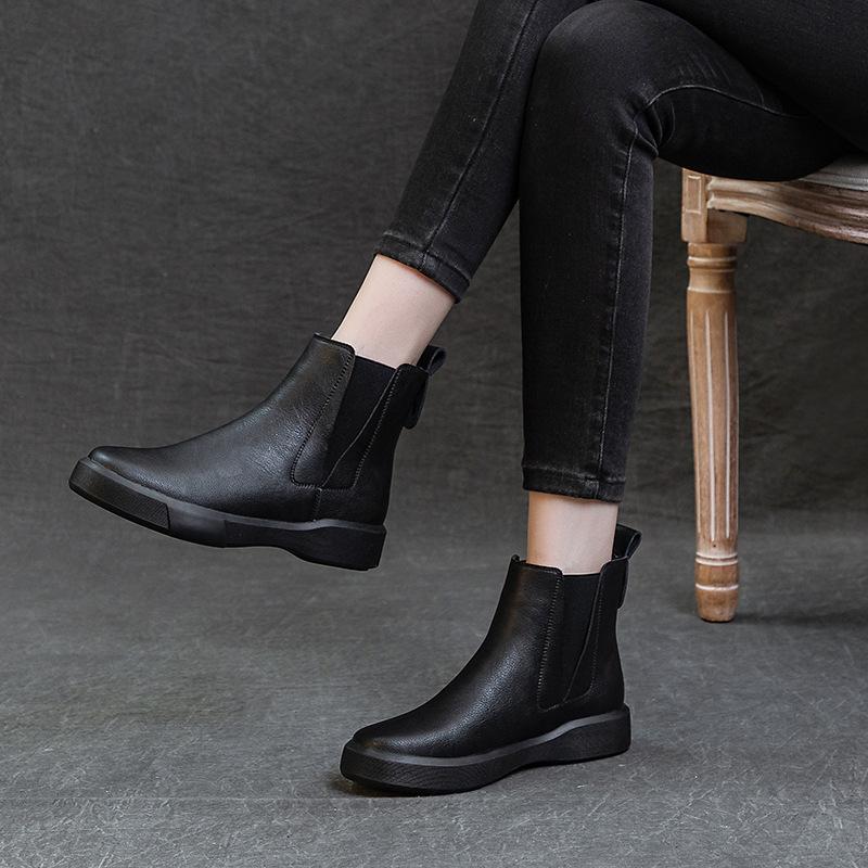 Martin Boots Women's New British Style Spring and Autumn Single Boots Chelsea Boots Flat Leather Short Boots Slim Boots
