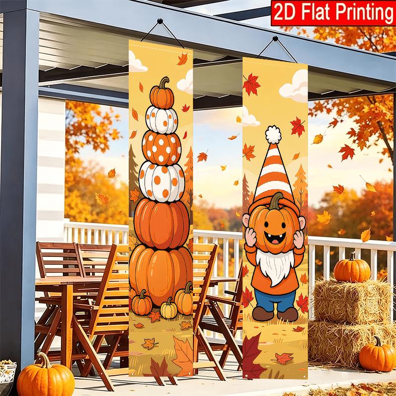 2D Flat, Thanksgiving Door Couplets & Yard Flags - Soft Cute Autumn Banner Suitable for Outdoor Decoration, Hanging Sign for Fall Parties, Harvest Doo