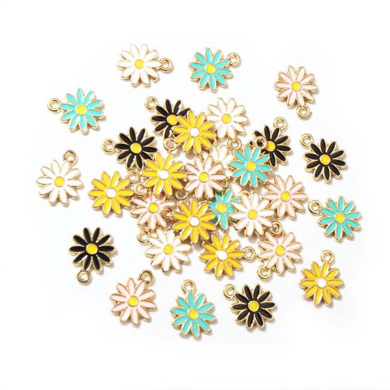 20Pcs 5Color 10x13MM Alloy Metal Drop Oil Colorblock Daisies Charm Flower Plant Pendant For DIY Bracelet Necklace Jewelry Making