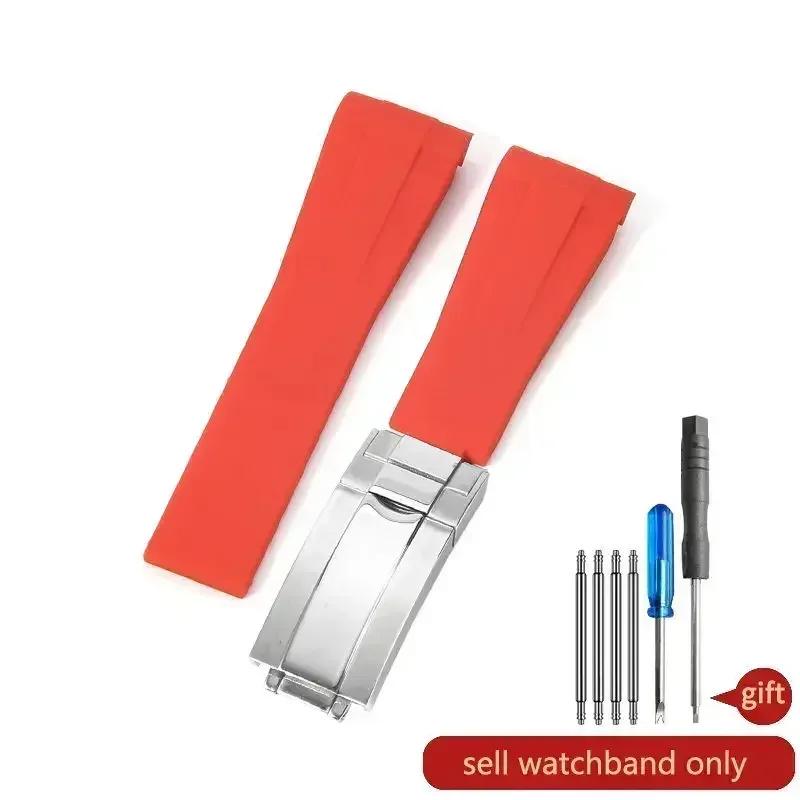 High Quality Black Green Red Blue White Colored Style Silicone Watchband Curved Interface for Rolex Datejust Submariner Strap