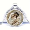 Three-person Family Virgin Mary Necklace Time Gemstone Glass Alloy Pendant Simple Fashionable Women's Necklace