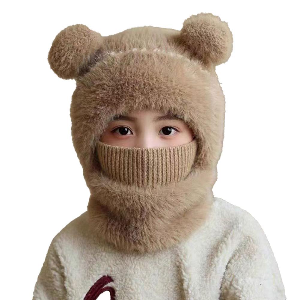

Cute Kids Plush Ear Protection Hat Solid Color Winter One Piece Scarf Cap Children Girls Boys Anti-cold Warm Hooded Beanie хакі