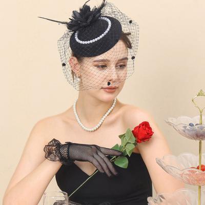 Yousheng Haut-de-forme Accessoires pour Cheveux Perles Artificielles Fleur à Plumes Voile Décoration Heurtoir de Danse Fascinator Headpiece Accessoire de Mode