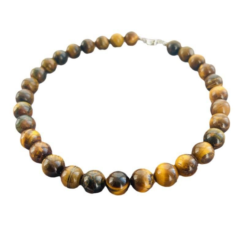 Stainless Steel Tiger Eye Beaded Necklace Choker with Yuanbao Buckle - Chinese Light Luxury Autumn/Winter Sweater Chain