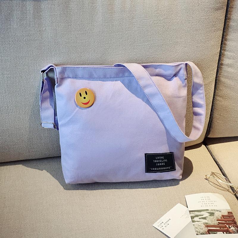 

One-shoulder portable fresh canvas bag, zipper simple casual large-capacity shopping bag светло-фиолетовый