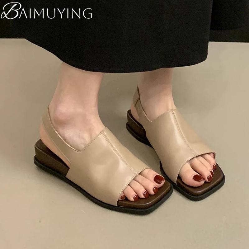 Women Flats Square Toe Sandals New Casual Summer Shoes Sport Brand Slippers 2025 Open Toe Flip Flops Slingback Slides
