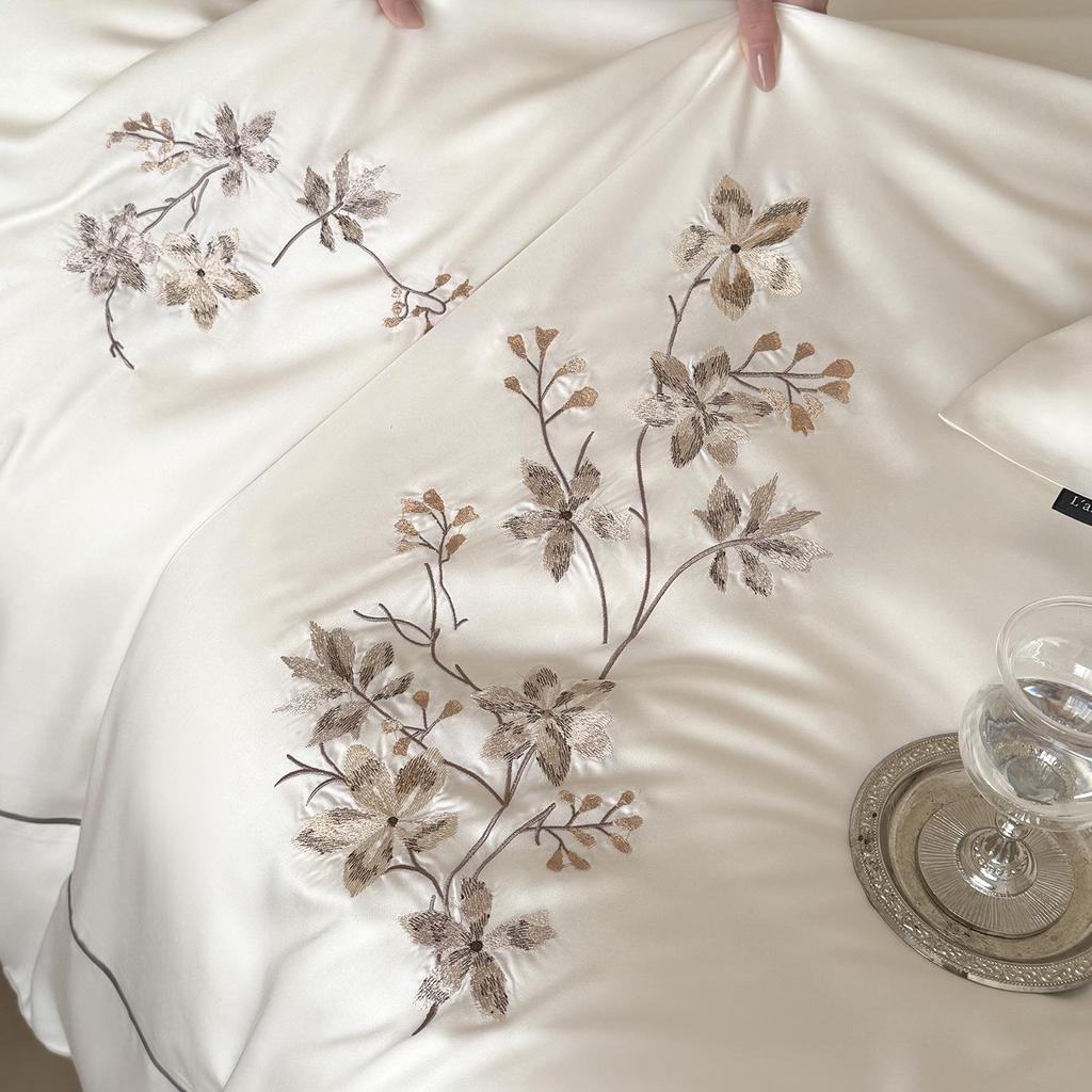 Spring/Summer High-End Lyocell Tencel Embroidery 4-Piece Cool Touch Bedding Set
