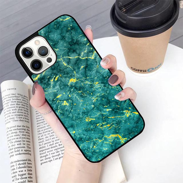 Teal Blue Gold Agate Marble Phone Case For iPhone 17 Air 13 12 14 15 16  Cover For Apple Pro Max Plus Coque