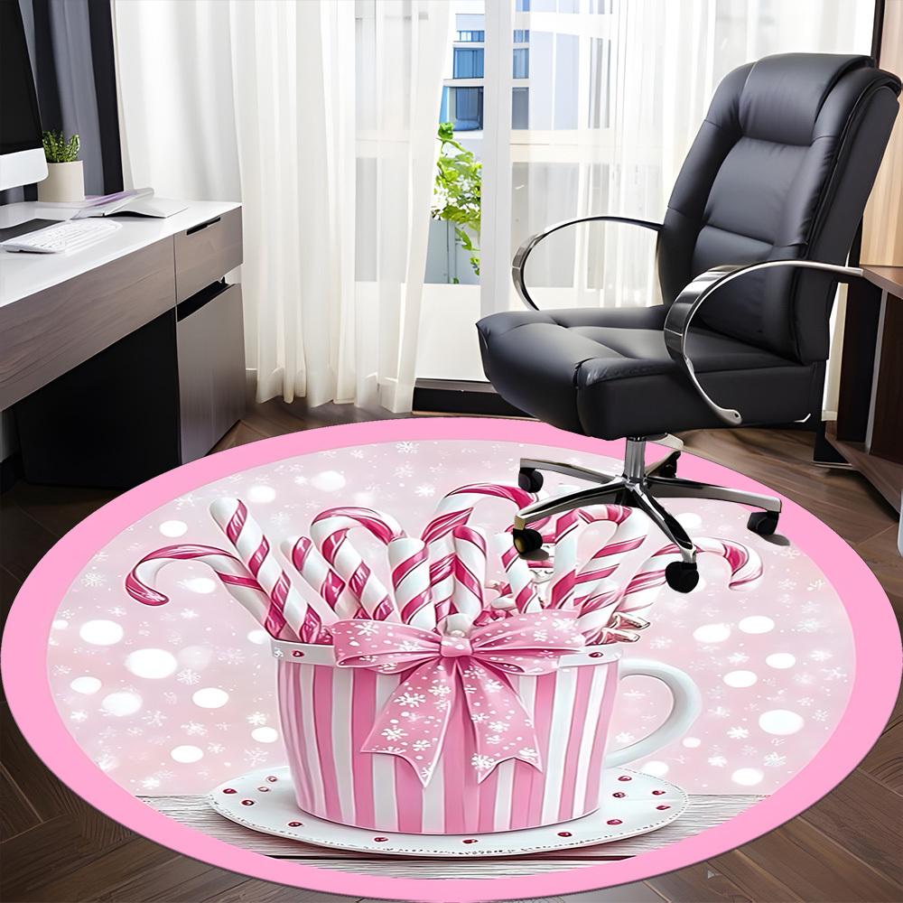 1pc Candy Canes Chair Carpet for Office, Non Slip, Soft and Durable Office Rug for Interior Decoration