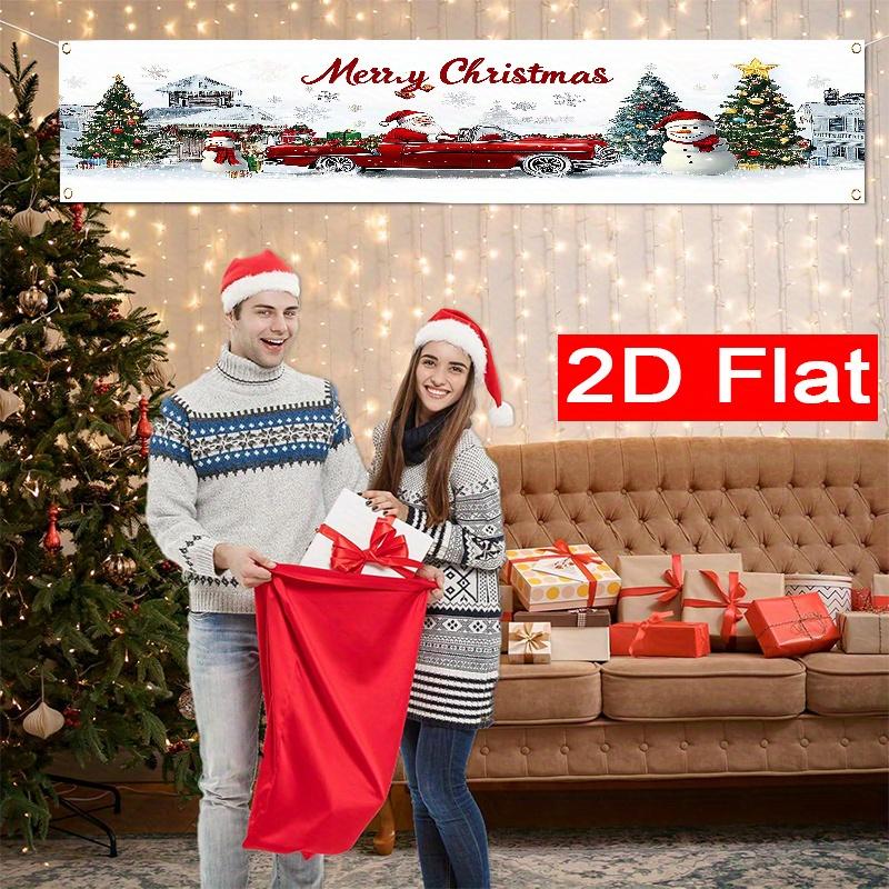 Festive Holiday Santa Claus & Snowman Christmas Fence Banner, Outdoor Garden Porch Decor