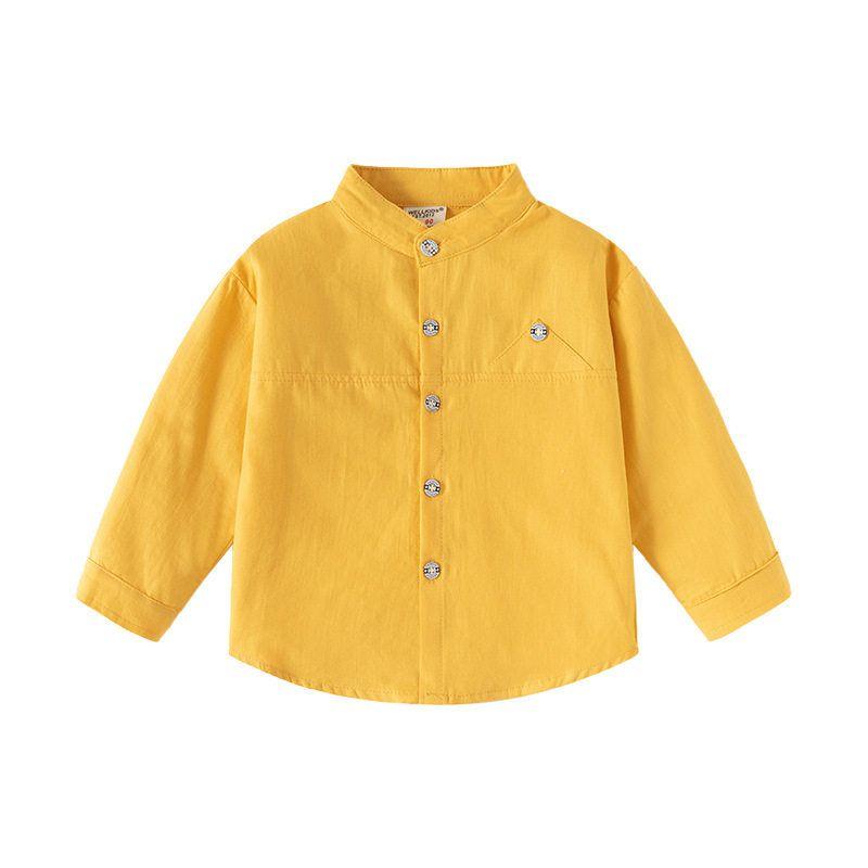 Children's Long-Sleeved Shirts, Spring and Autum Kidsren's Clothing, Boys' Stand-Up Collar Pure Color Shirts, Baby Casual Pure Cotton Simple Tops