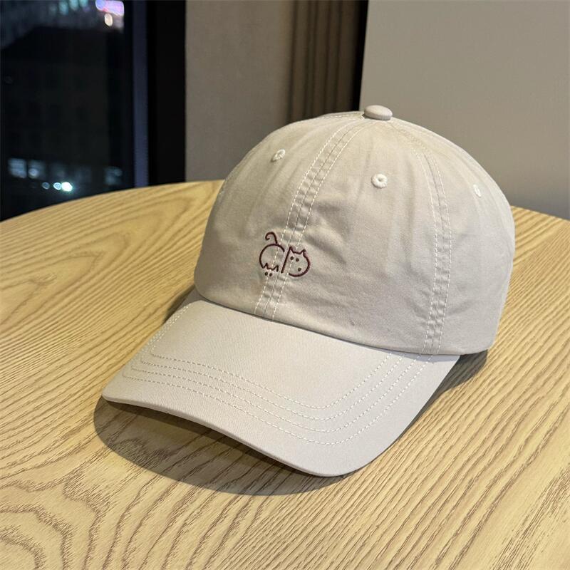 New macaron-colored cute cartoon embroidered soft-brim baseball cap for women with large head circumference, makes the face look smaller, versatile,