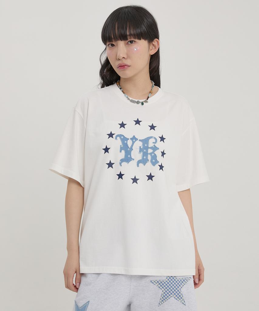 WAIKEI Yk Star Applique Short Sleeve T-Shirt White