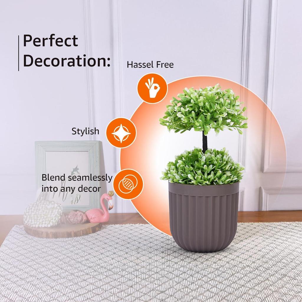 Set of 2 Artificial Topiary, 22x10 Cm, for Home/Office Décor, Greenery In Brown Plastic Pot