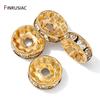 14K Gold Plated Brass Flat Round Spacer Beads,Separator For Beads,Inlaid Zircon Rondelles Beads For DIY Bracelet Making Supplies