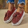 Large size rhinestone bow shallow mouth women's spring and autumn new one-pedal platform lazy shoes