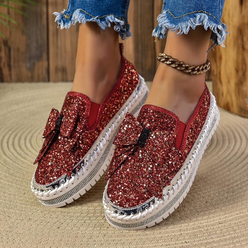 Large size rhinestone bow shallow mouth women's spring and autumn new one-pedal platform lazy shoes