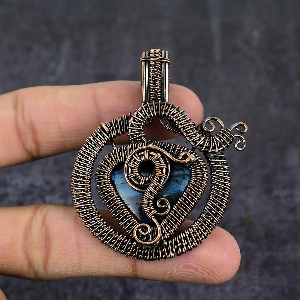 Natural Labradorite Gemstone Copper Wire Wrap Jewelry Pendant 2.52" w1L42