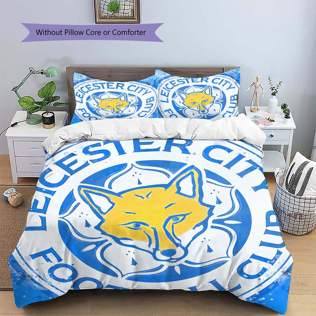 Leicester City FC Pattern Bedding Quilt Set Home Decoration Gift (1 * Duvet Cover + 2 * Pillowcase Without Core)