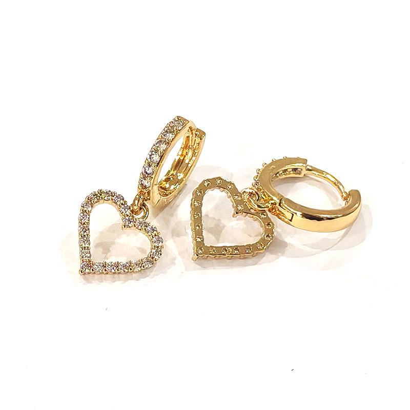 Exquisite Hollow Heart Zircon Inlaid Copper Earrings - Versatile Fashion Peach Blossom Design Copper Inlaid Zircon Earrings