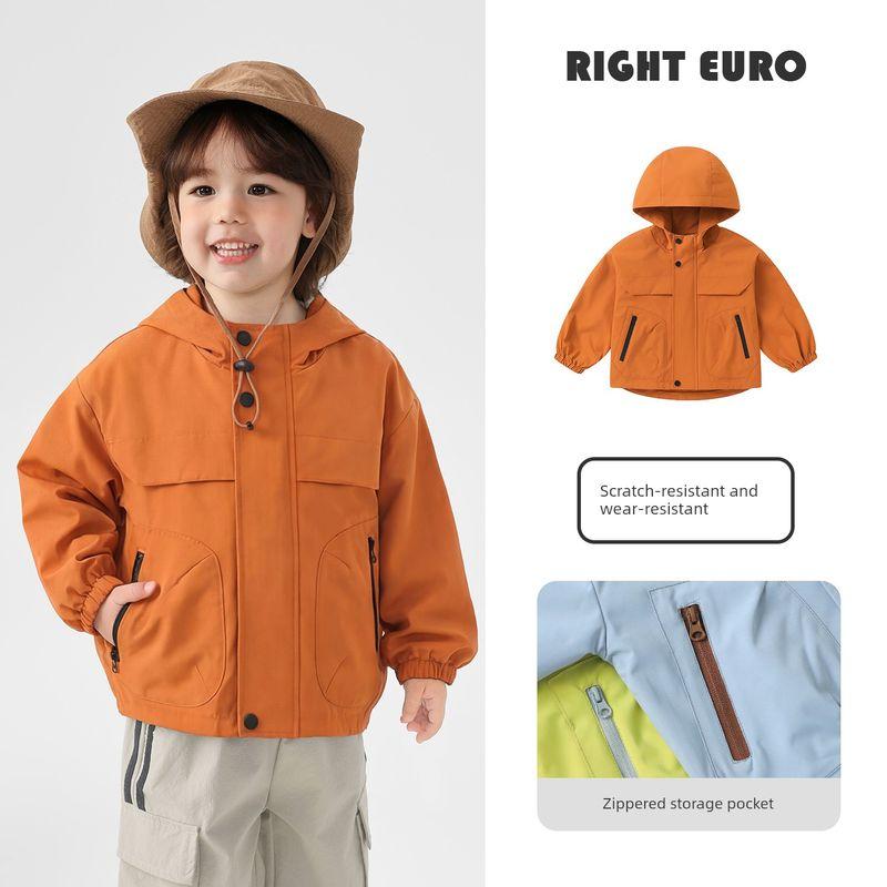 Right European Style Boys' Outdoor Windbreaker Children's Spring and Autumn Waterproof Hooded Jacket 2026 New Children's Clothing Baby Clothes