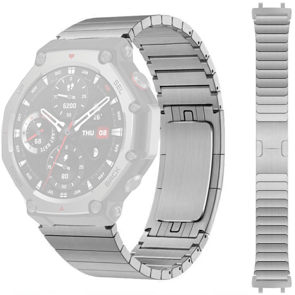 For Huami Amazfit T-Rex Pro A1918 Watch Band 1-Bead Stainless Steel Wrist Band