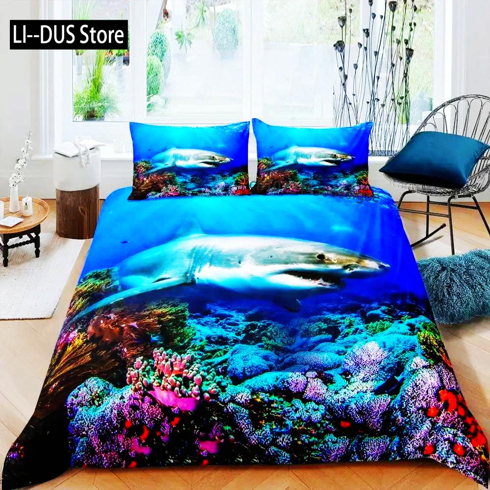 Comforter Shark Types Of Sharks Pattern Bedclothes Double Queen King Size Polyester Bedding Set