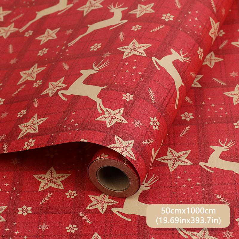 10Meterx50cm Christmas Wrapping Paper Roll Cartoon Santa Claus Elk Gift Box Packaging Material Christmas Party Home Decoration