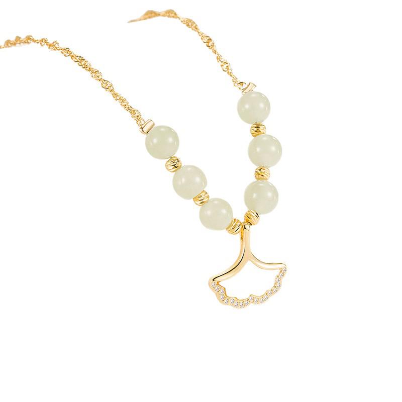 2022 Apricots Hetian Jade Shell Necklace - Ginkgo Leaf Pendant, Light Luxury for Girls' Birthdays